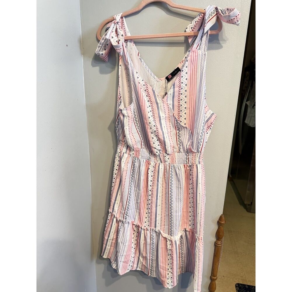KANCY KOLE V Neck Sleeveless Tie Shoulder Floral Ruffle Pleated Sundress